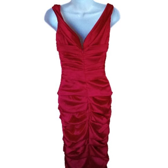 LE CHATEAU Red Satin Dress Cocktail Party Evening Dress XXS NEW NWT - Picture 5 of 5